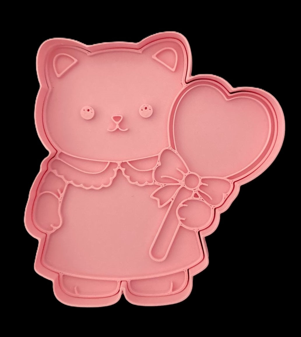 Terurin Gato con paleta de corazón Cortador de Galletas
